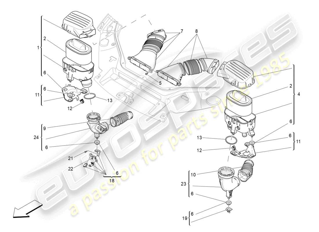 maserati levante trofeo (2020) air filter, air intake and ducts part diagram