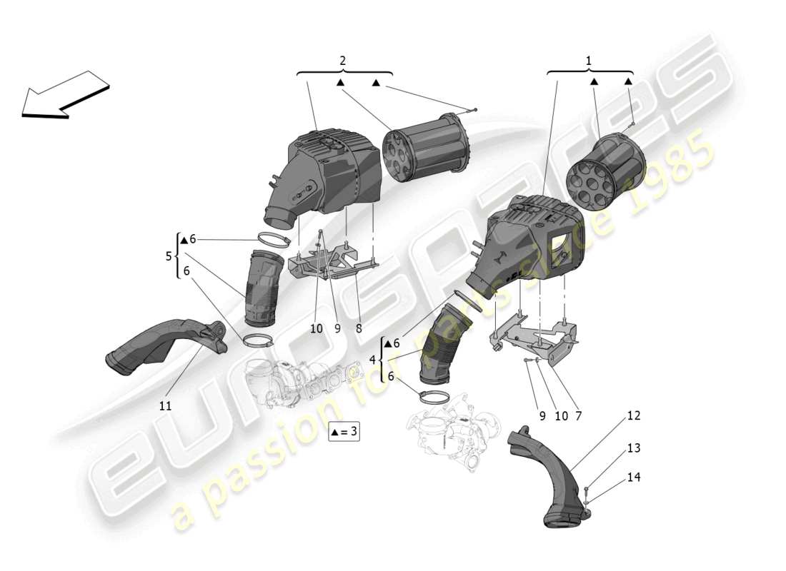 maserati mc20 (2023) air filter, air intake and ducts part diagram