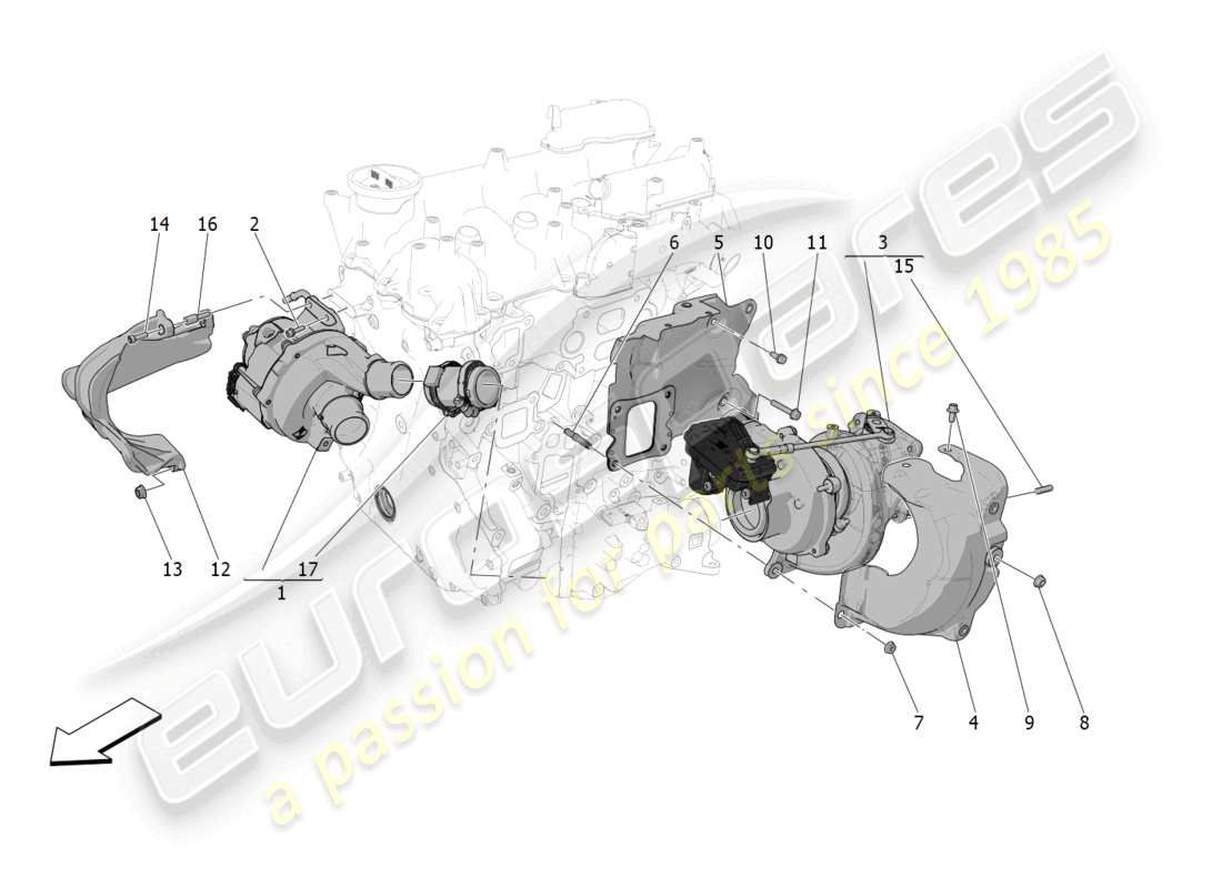 maserati grecale gt (2023) turbocharging system: equipments part diagram