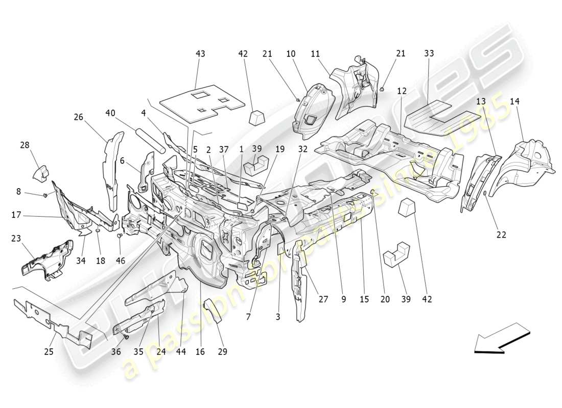 maserati ghibli (2014) sound-proofing panels inside the vehicle part diagram