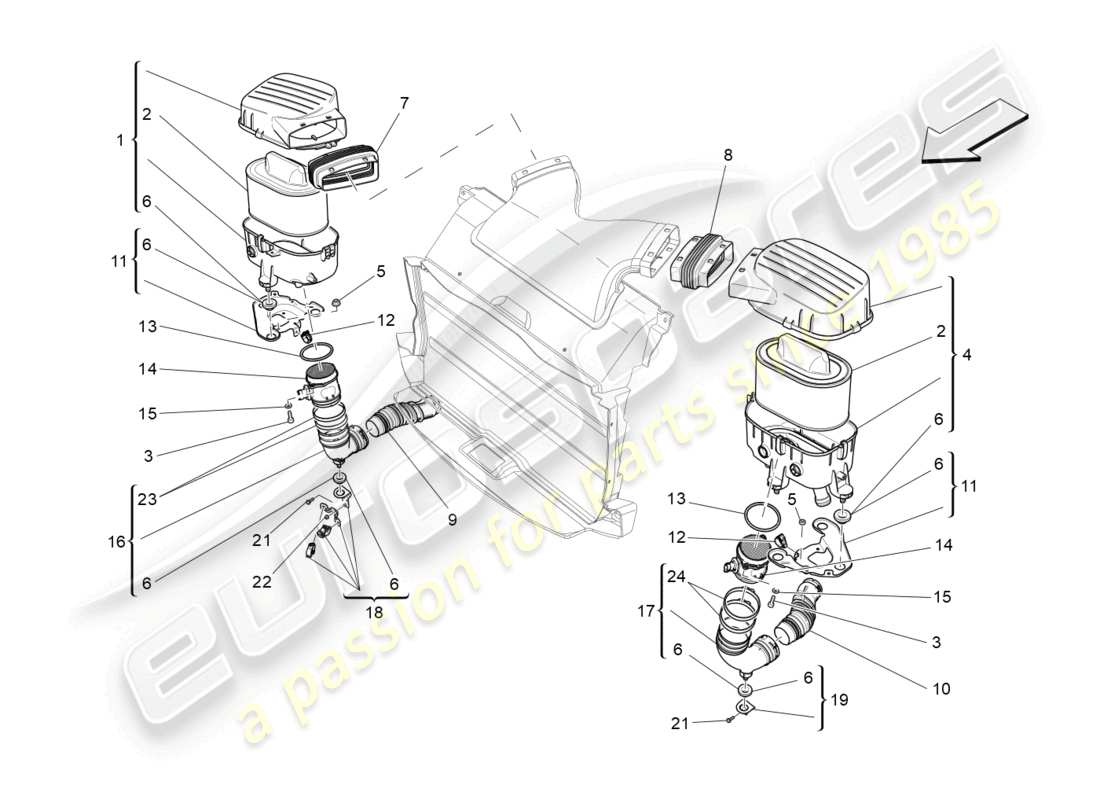 maserati ghibli (2014) air filter, air intake and ducts part diagram