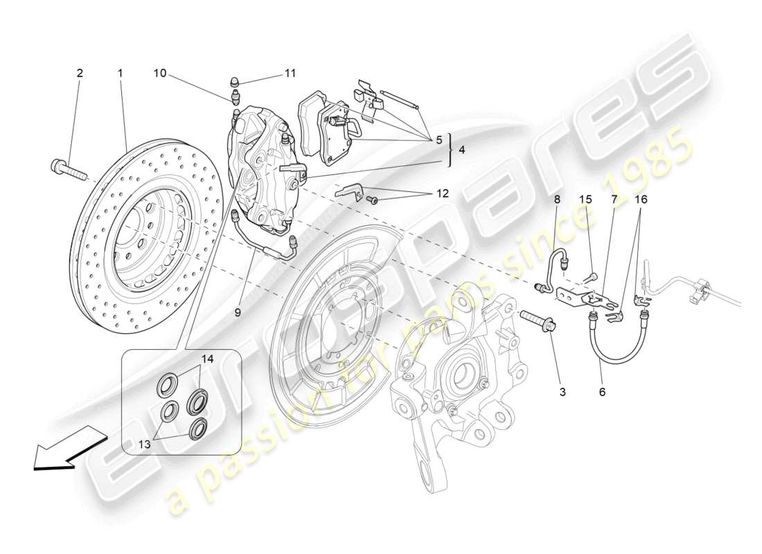 maserati ghibli (2014) braking devices on rear wheels part diagram