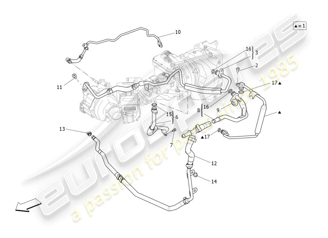 maserati levante gt (2022) turbocharging system: lubrication and cooling part diagram