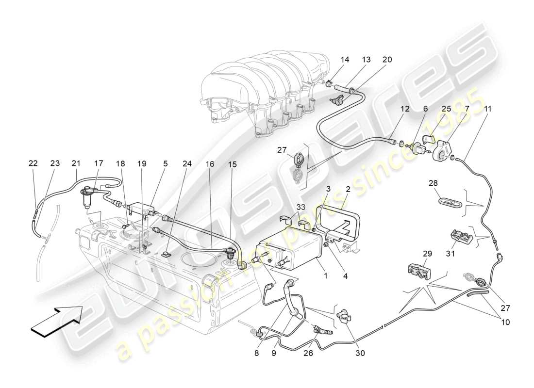 maserati granturismo mc stradale (2013) fuel vapour recirculation system part diagram