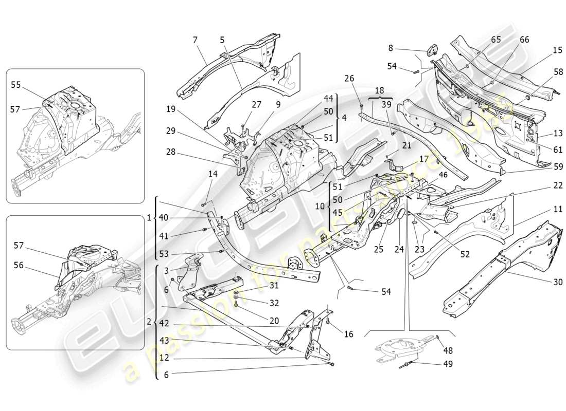 maserati ghibli (2014) front structural frames and sheet panels part diagram