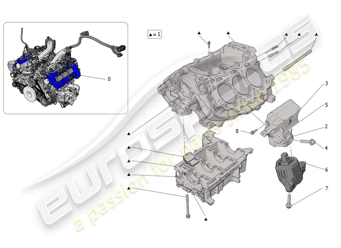 maserati mc20 (2023) crankcase part diagram