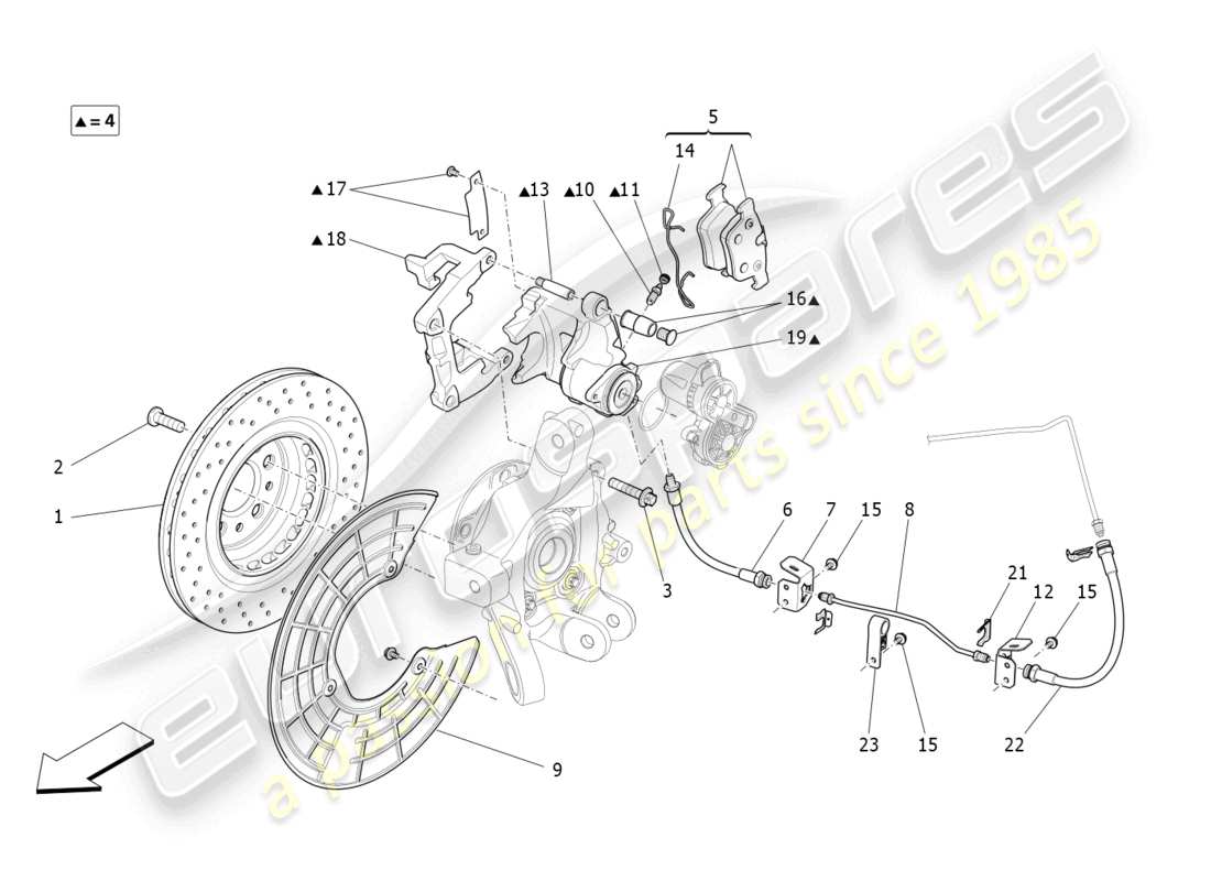 maserati levante gt (2022) braking devices on rear wheels part diagram