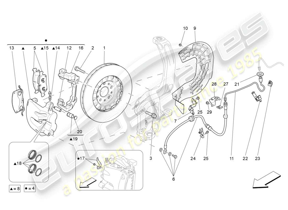 maserati levante (2018) braking devices on front wheels part diagram