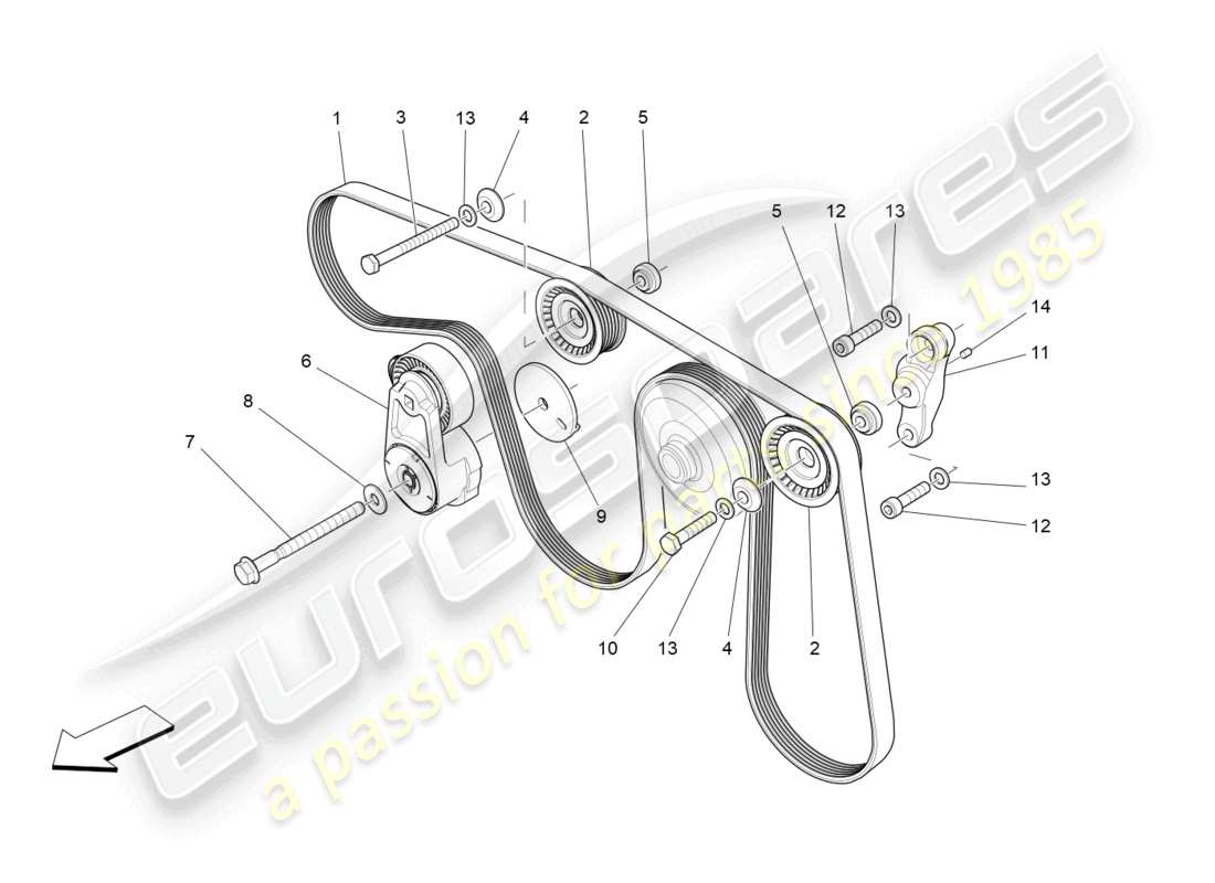 maserati ghibli (2014) auxiliary device belts parts diagram