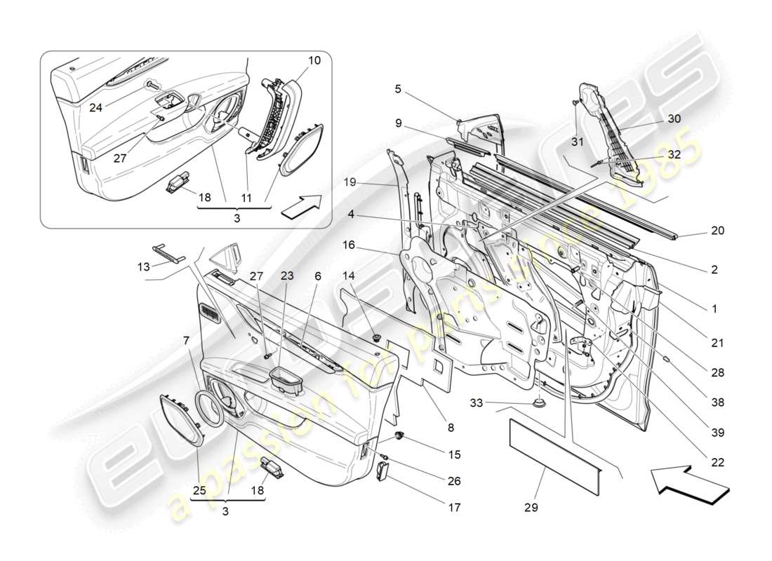 maserati ghibli (2014) front doors: trim panels part diagram