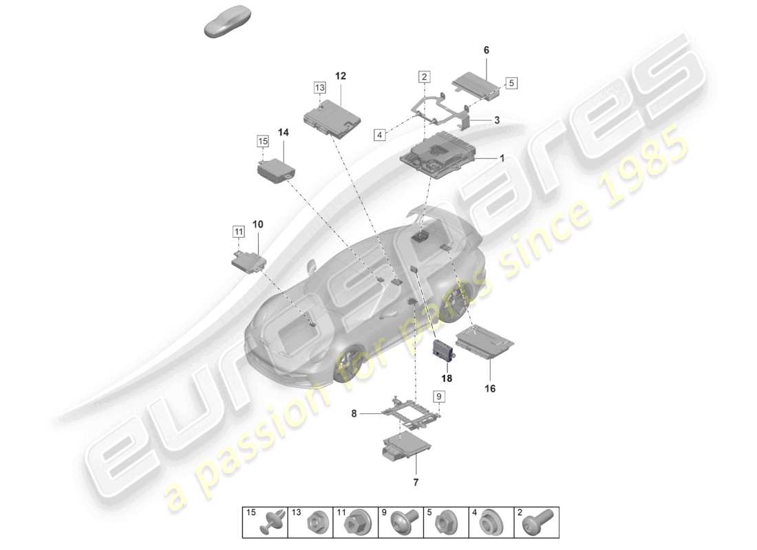 porsche 992 gt3/rs/st (2021 - 9j1) control units part diagram