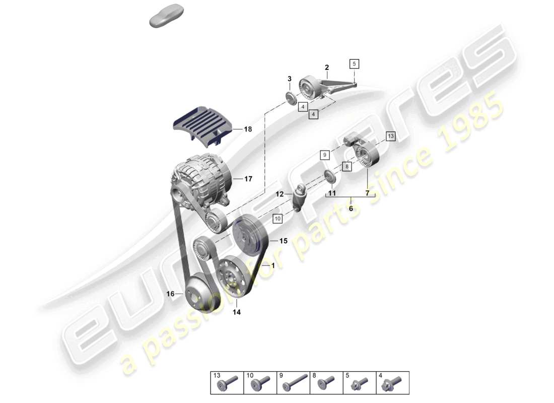 porsche 992 gt3/rs/st (2021 - 9j1) poly-v-belt belt tensioner damper part diagram