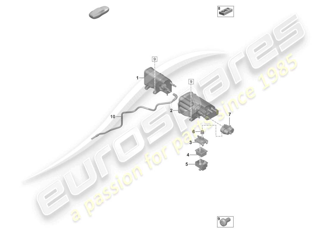 porsche 992 gt3/rs/st (2021 - 9j1) activated charcoal container part diagram