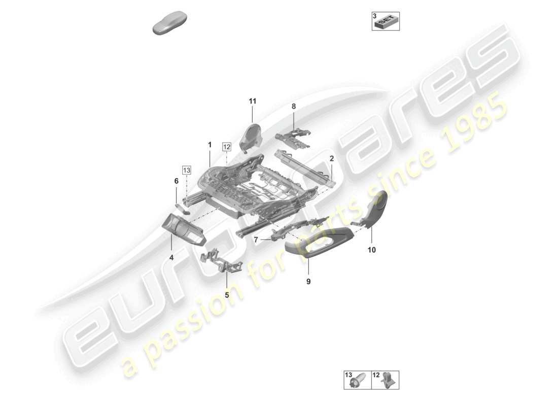 porsche 992 gt3/rs/st (2021 - 9j1) seat frame accessories sundry part diagram