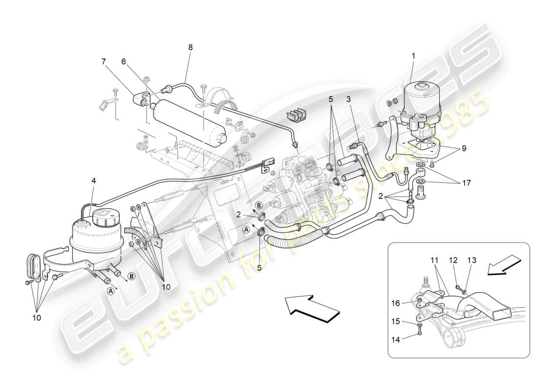 maserati granturismo mc stradale (2011) gearbox activation hydraulics: tank and pump part diagram