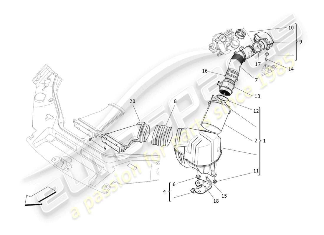 maserati levante (2020) air filter, air intake and ducts part diagram