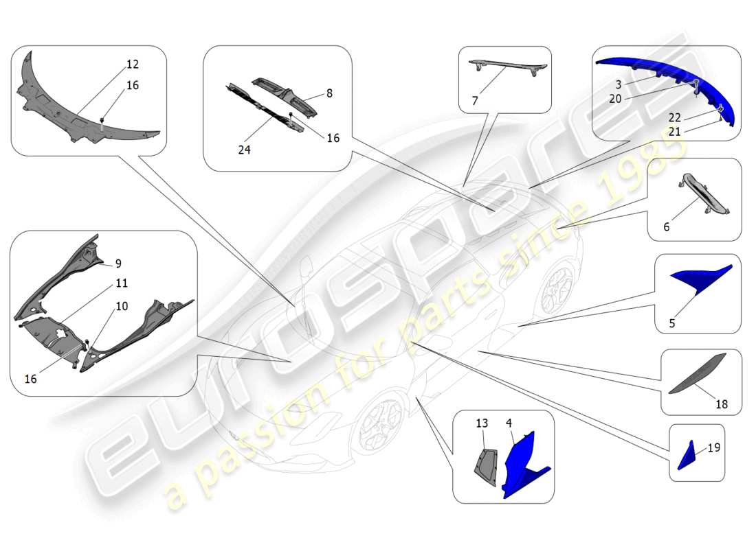 maserati mc20 cielo (2023) shields, trims and covering panels part diagram