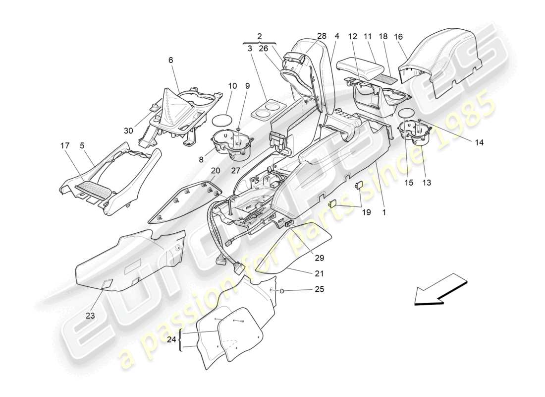 maserati grancabrio mc (2013) accessory console and centre console part diagram