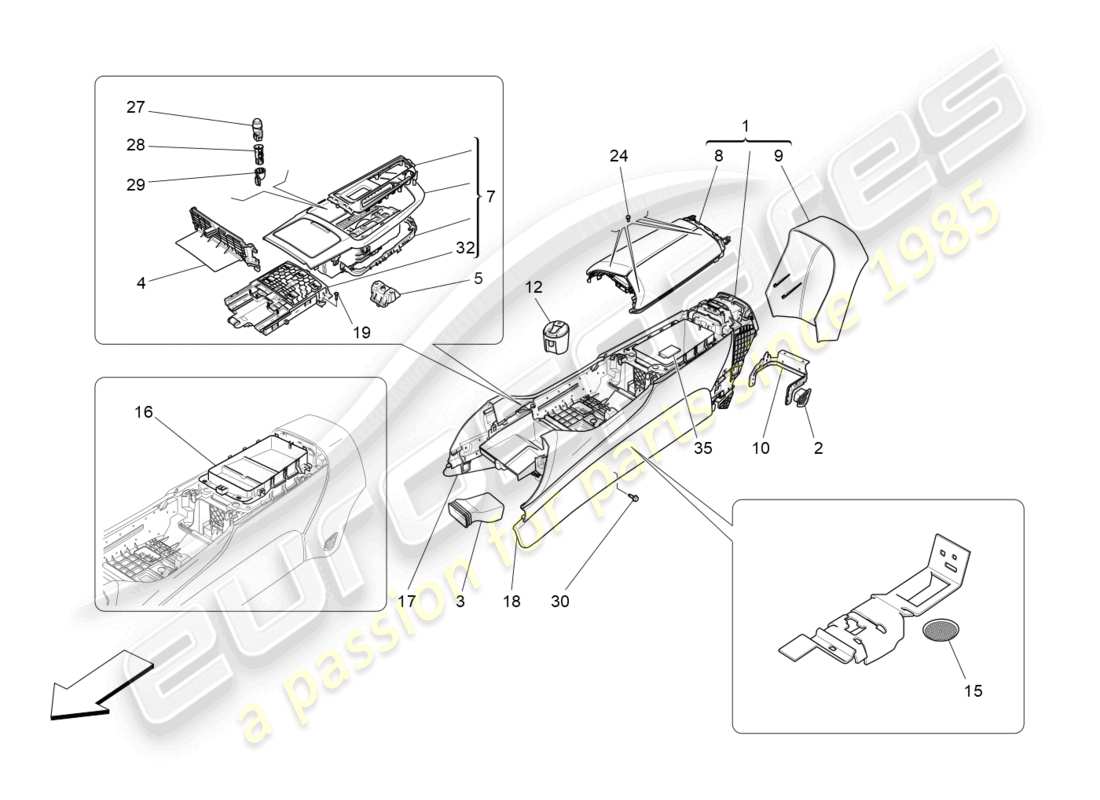 maserati levante modena s (2022) accessory console and centre console part diagram