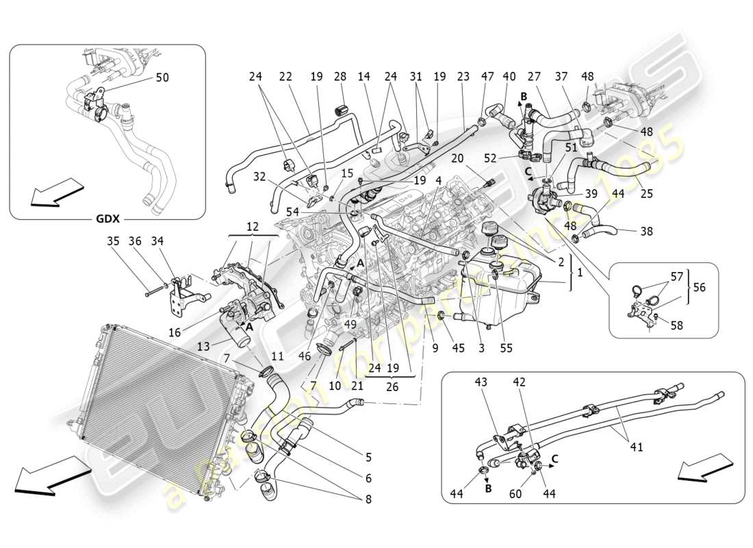 maserati levante modena s (2022) cooling system: nourice and lines part diagram