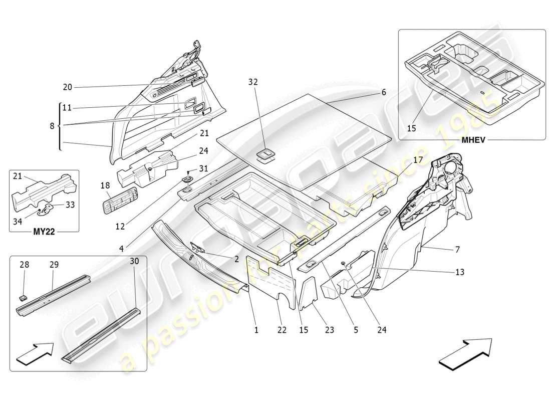 maserati levante tributo (2021) luggage compartment mats part diagram