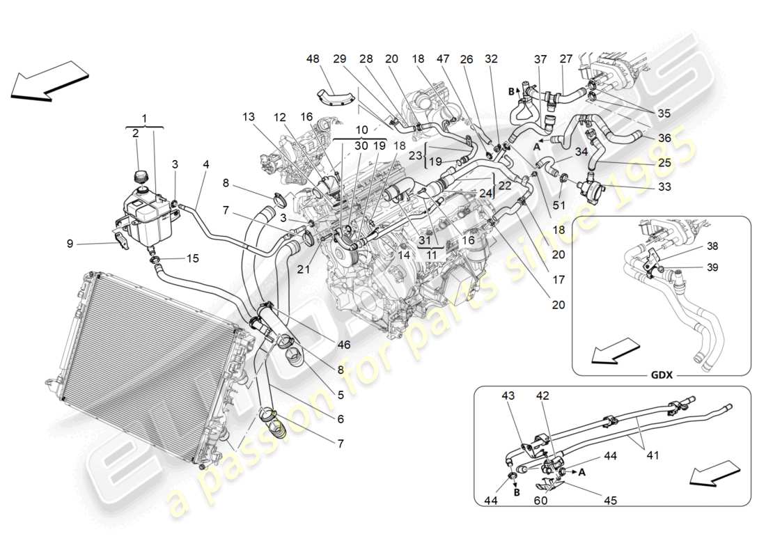 maserati levante (2017) cooling system: nourice and lines parts diagram