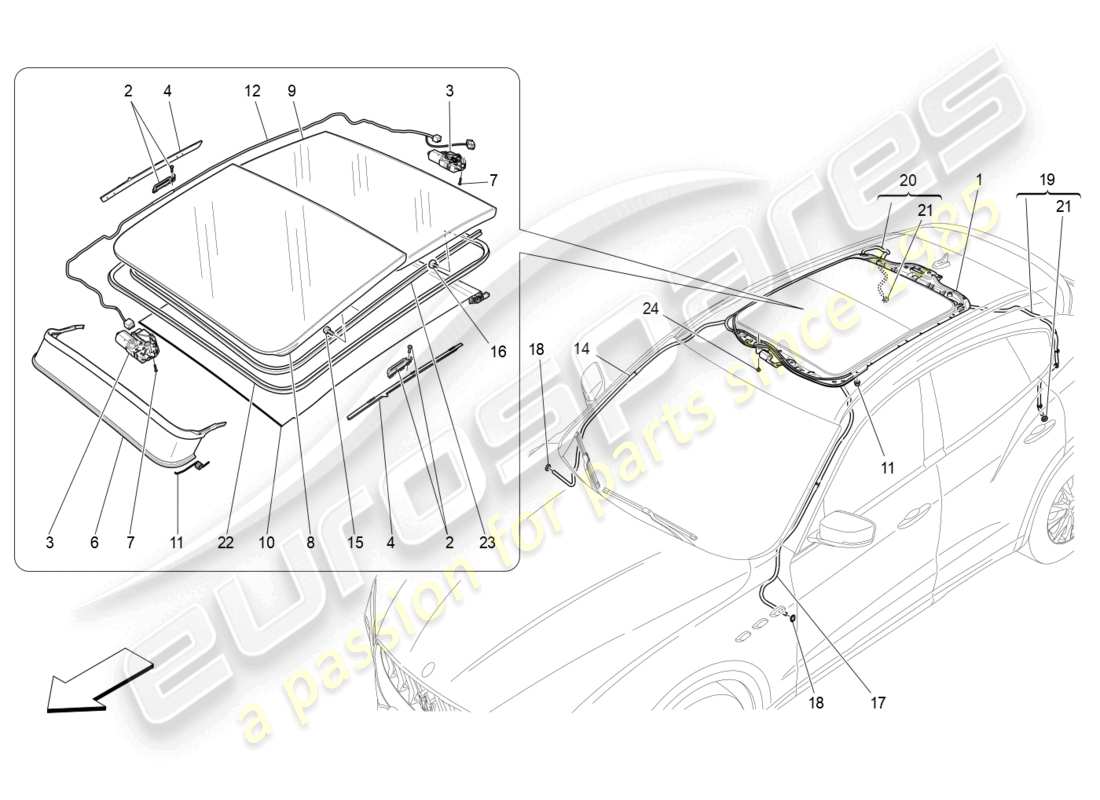 maserati levante (2017) sunroof parts diagram