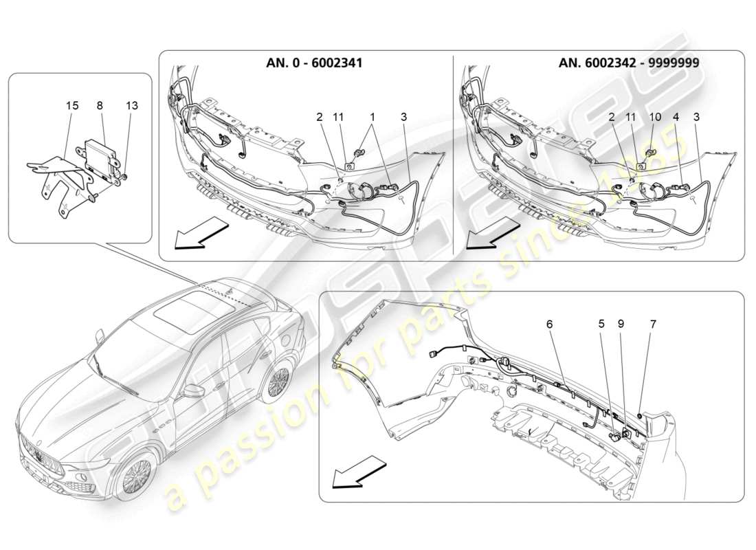 maserati levante (2019) parking sensors part diagram