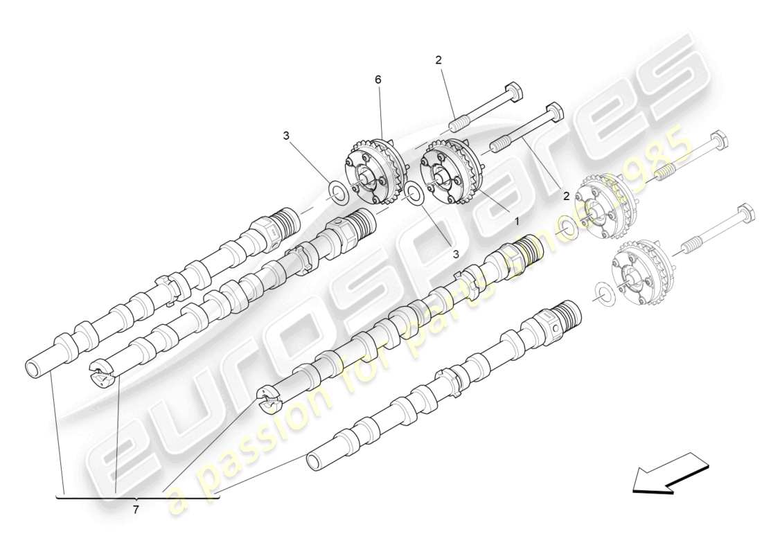 maserati levante gts (2020) rh cylinder head camshafts part diagram