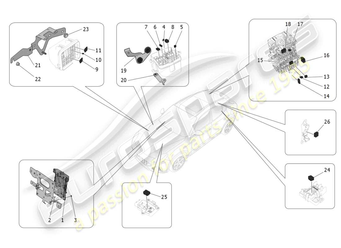 maserati grecale modena (2023) relays, fuses and boxes parts diagram