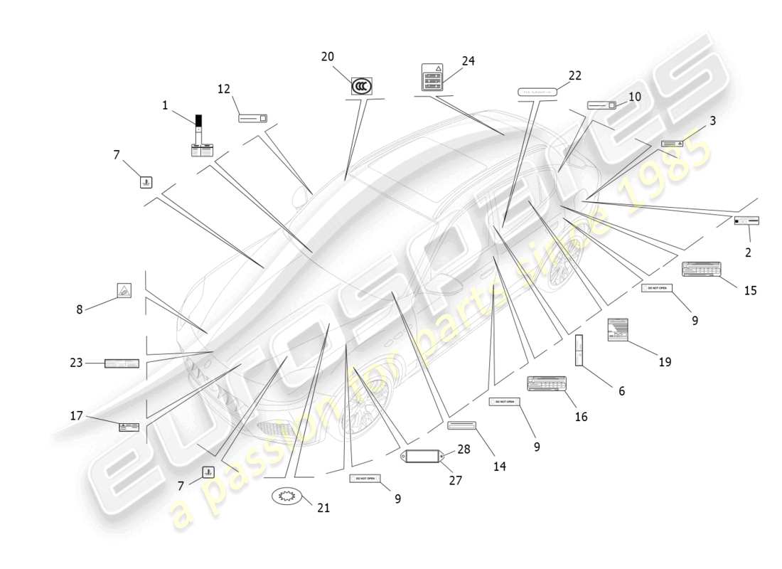 maserati grecale trofeo (2023) stickers and labels part diagram