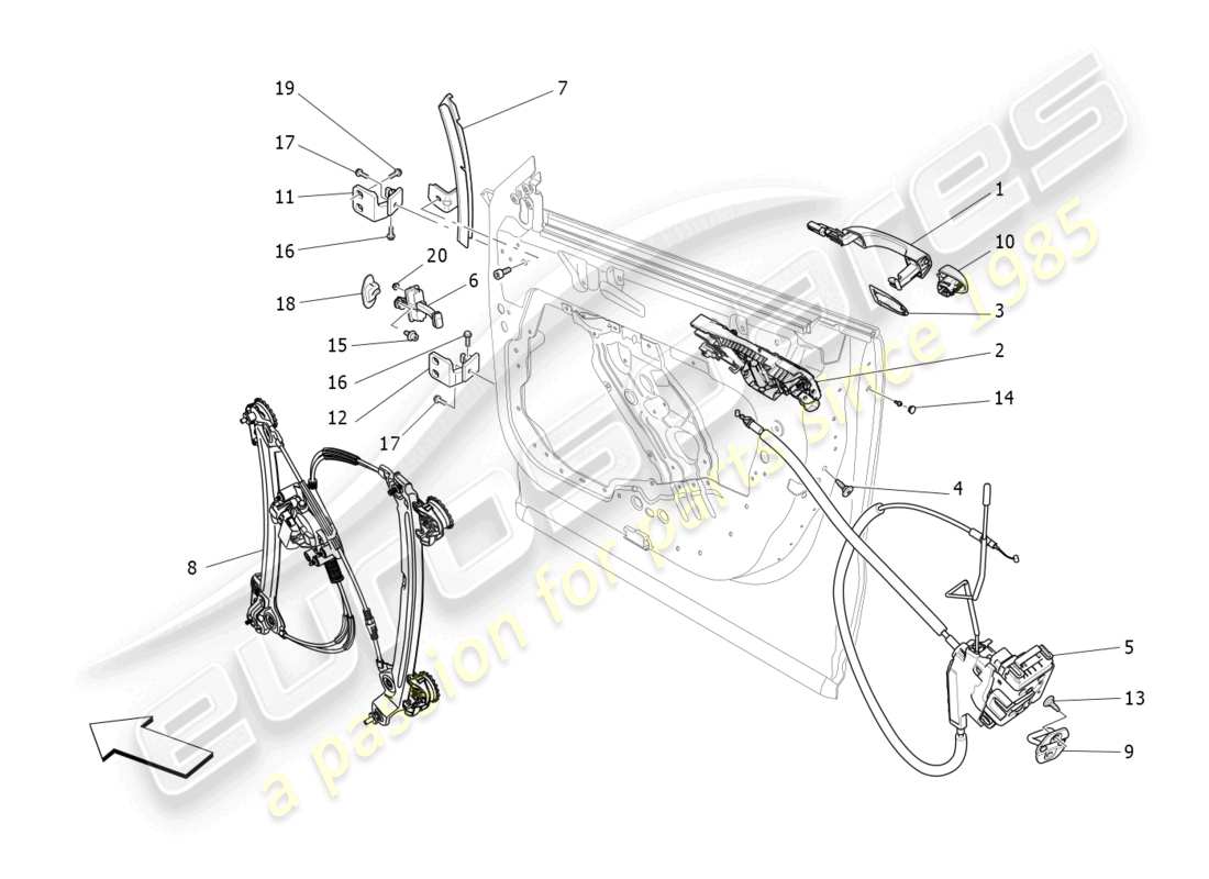 maserati levante trofeo (2020) front doors: mechanisms part diagram