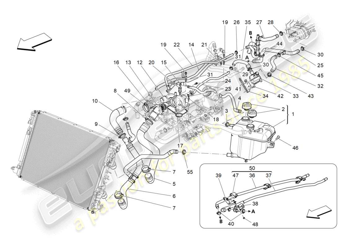 maserati quattroporte (2018) cooling system: nourice and lines part diagram