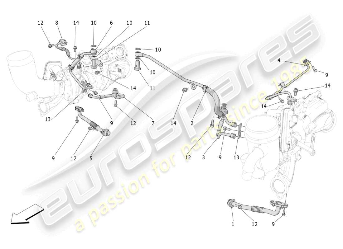 maserati grecale trofeo (2023) turbocharging system: lubrication and cooling part diagram