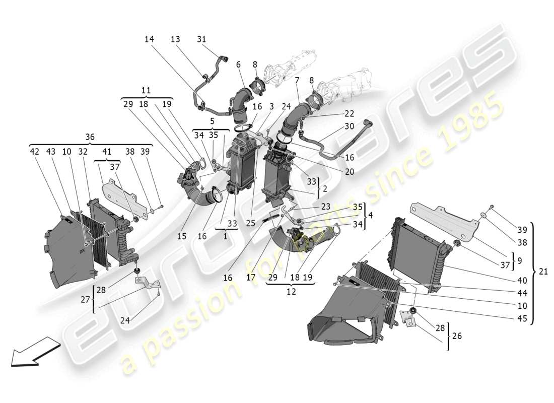 maserati grecale trofeo (2023) intercooler system part diagram