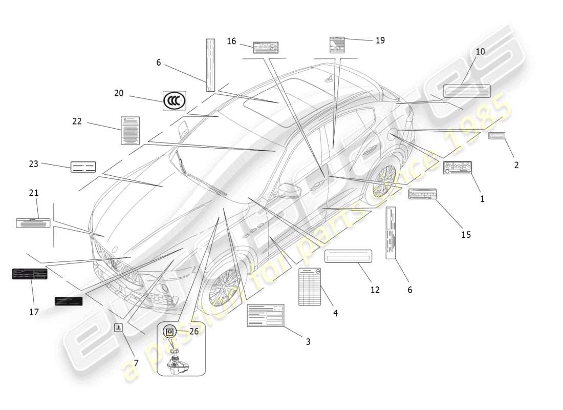 maserati levante modena s (2022) stickers and labels part diagram