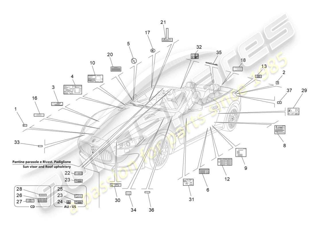 maserati grancabrio mc (2013) stickers and labels part diagram