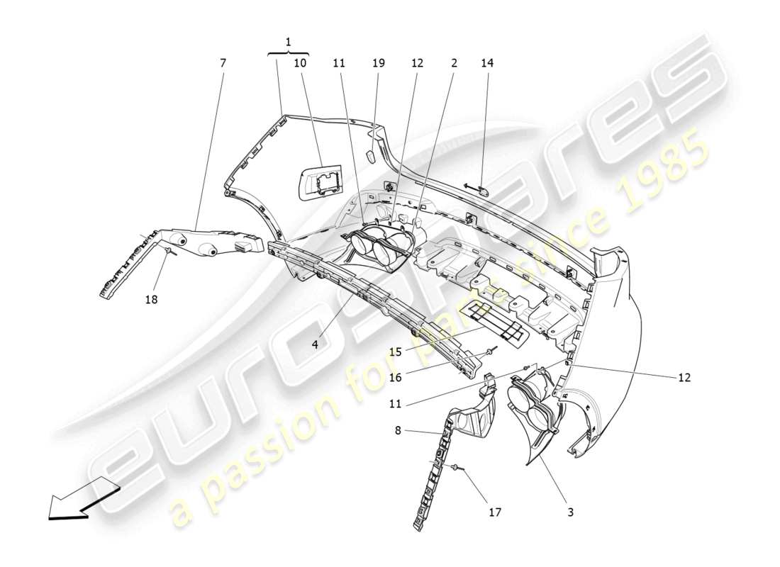 maserati levante modena s (2022) rear bumper part diagram