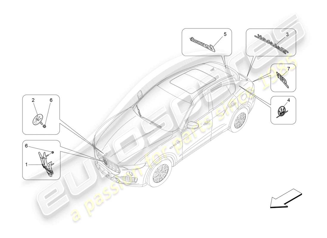 maserati levante (2017) trims, brands and symbols part diagram