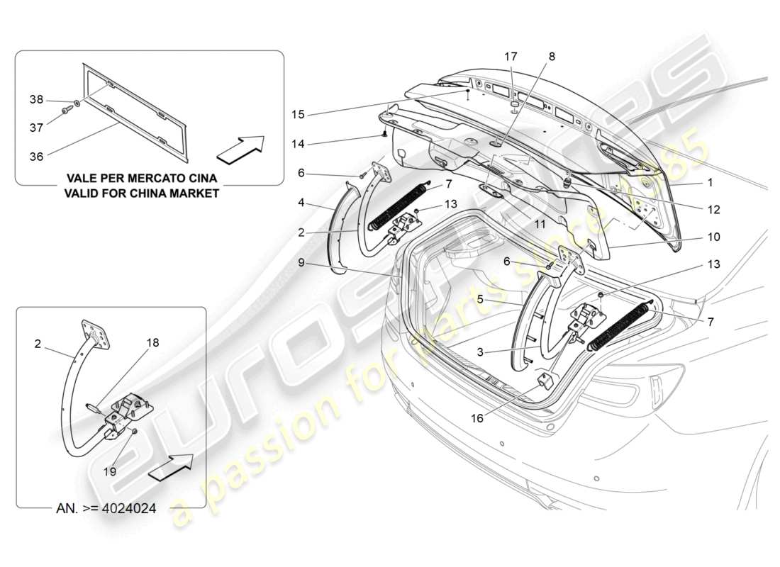 maserati quattroporte (2018) rear lid part diagram