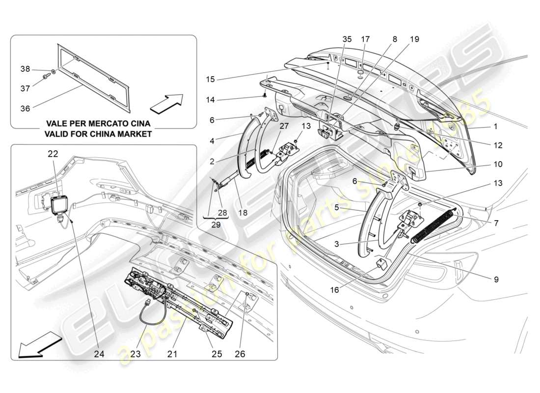 maserati quattroporte (2018) rear lid part diagram