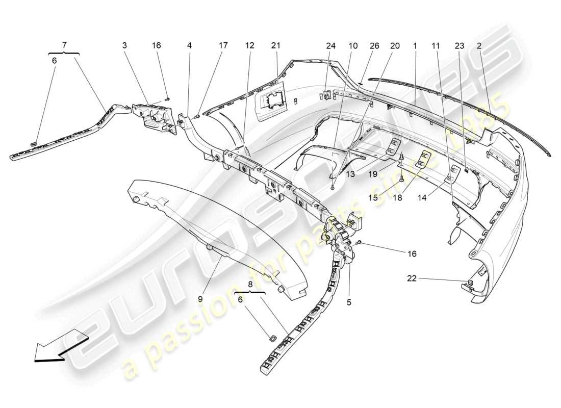 maserati quattroporte (2018) rear bumper part diagram