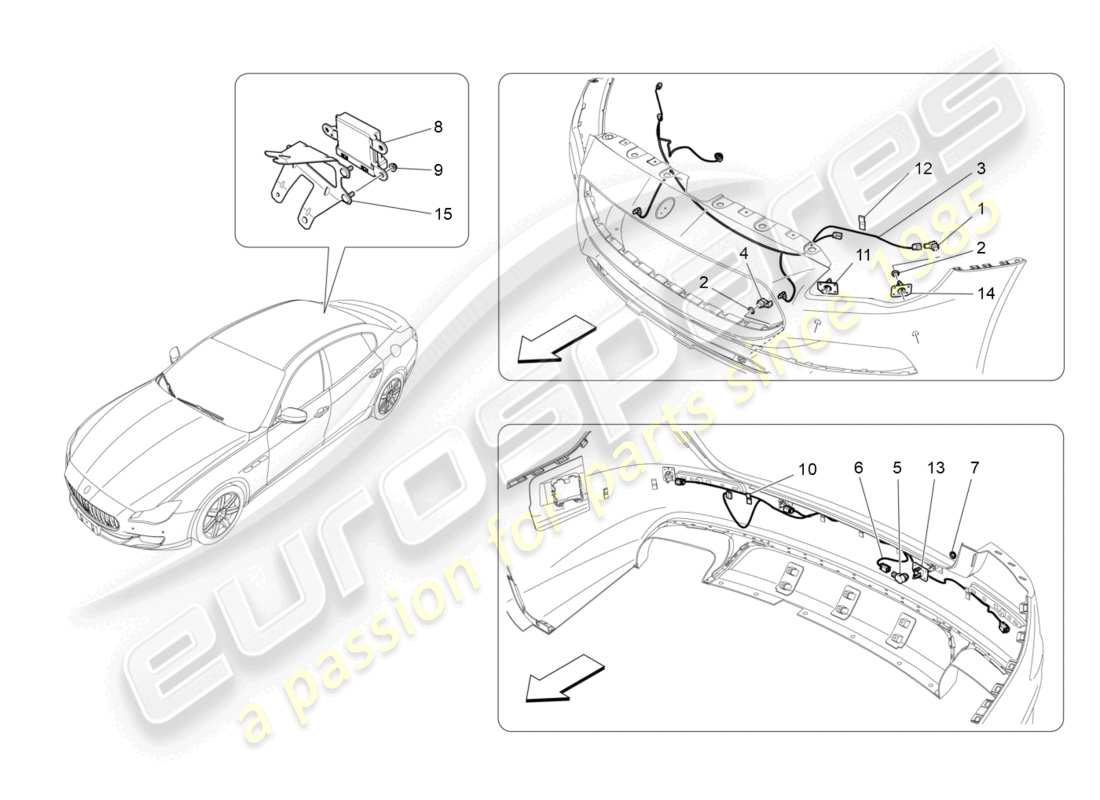 maserati quattroporte (2018) parking sensors part diagram