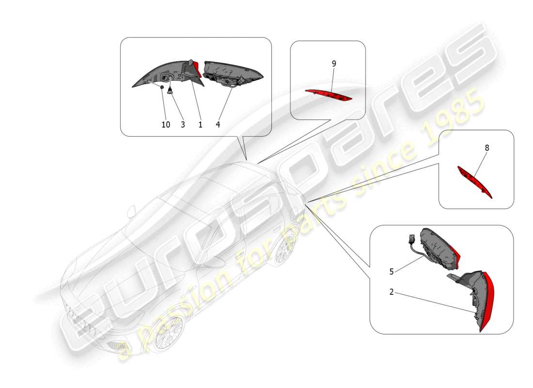 maserati grecale modena (2023) taillight clusters parts diagram