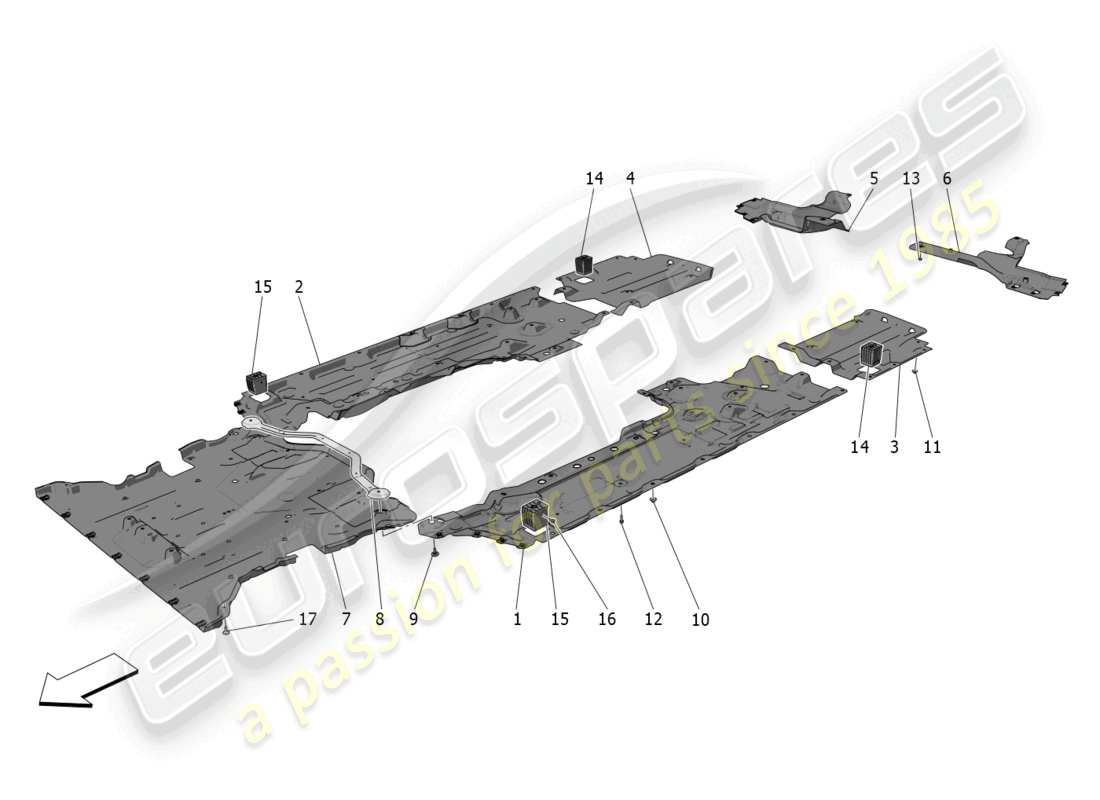 maserati grecale trofeo (2023) underbody and underfloor guards part diagram