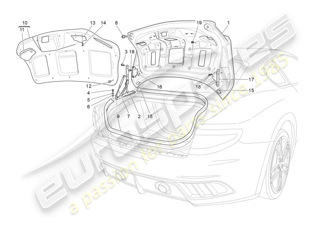 maserati granturismo mc stradale (2012) rear lid part diagram