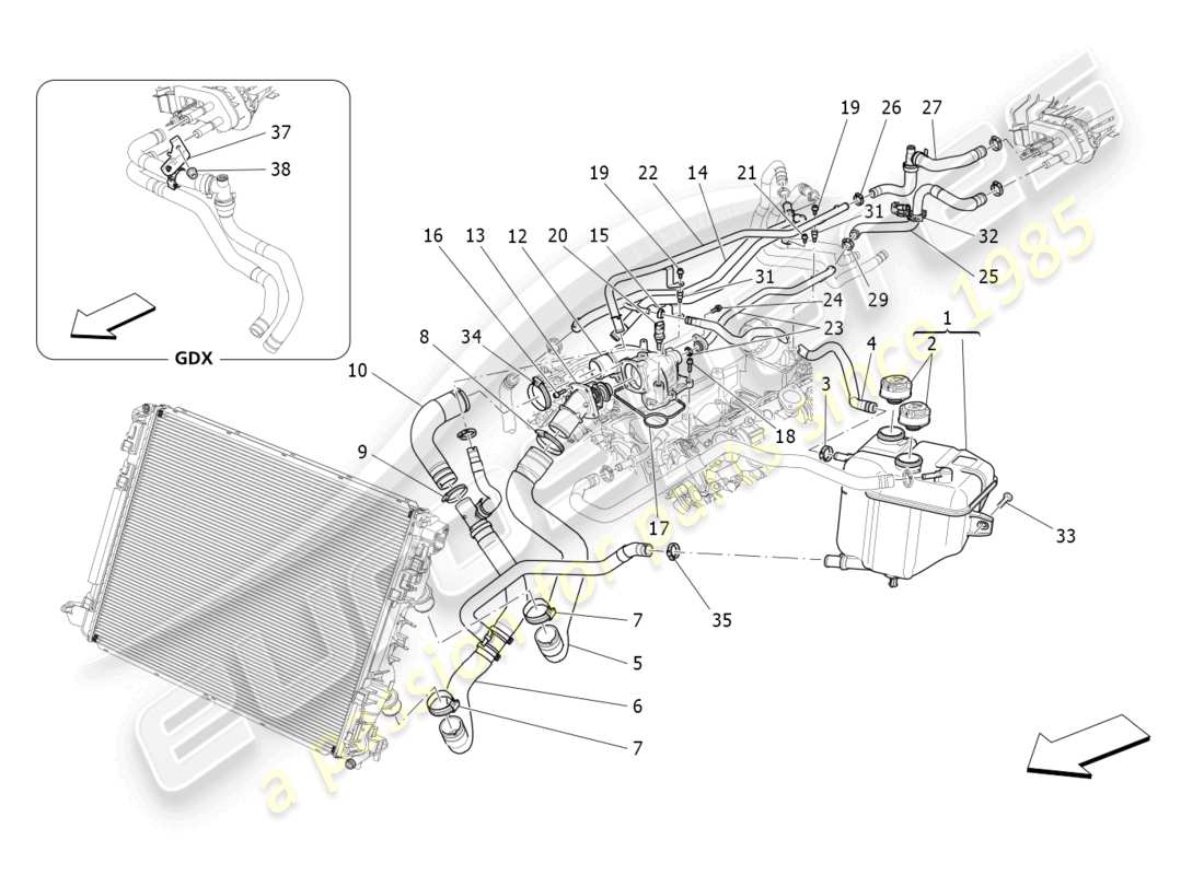 maserati levante trofeo (2020) cooling system: nourice and lines part diagram