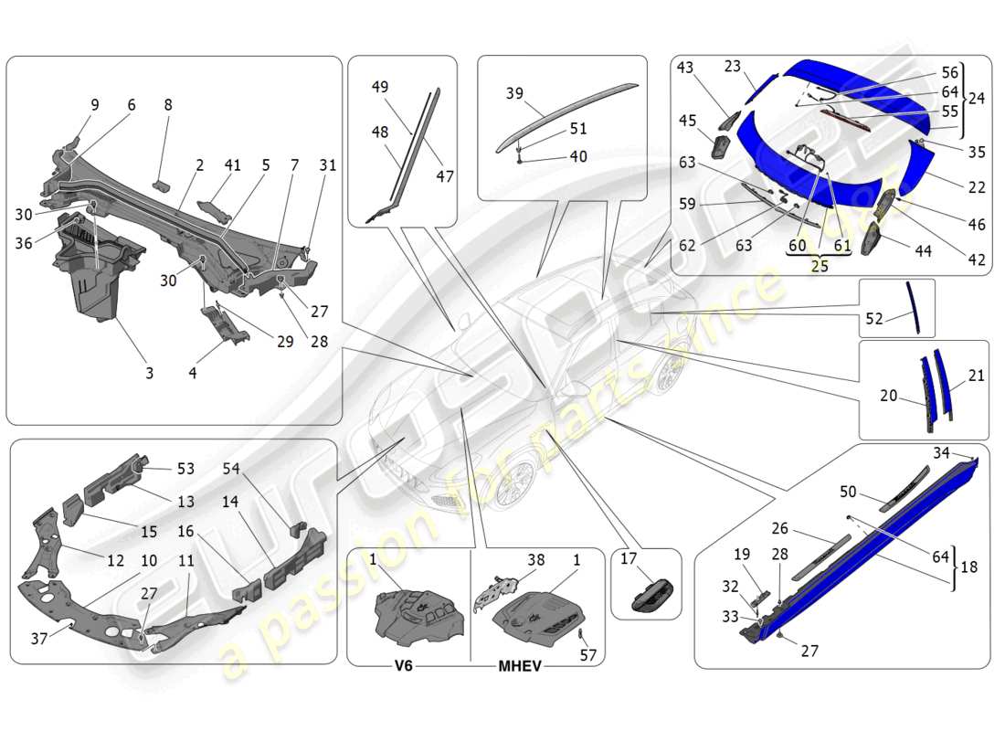 maserati grecale trofeo (2023) shields, trims and covering panels part diagram