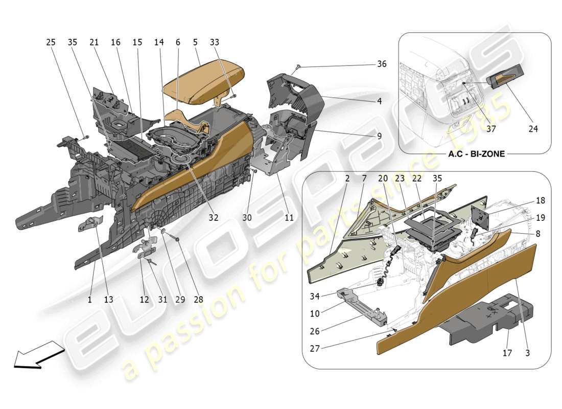 maserati grecale trofeo (2023) accessory console and centre console part diagram