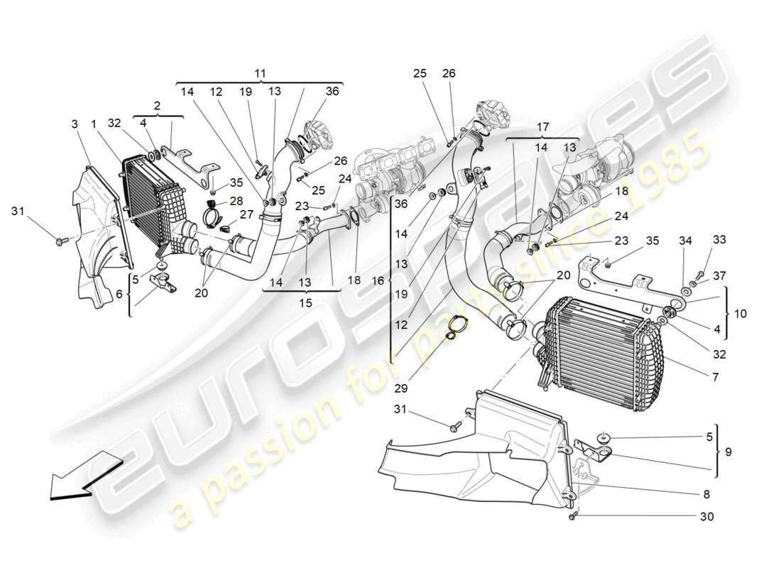 maserati quattroporte (2018) intercooler system part diagram